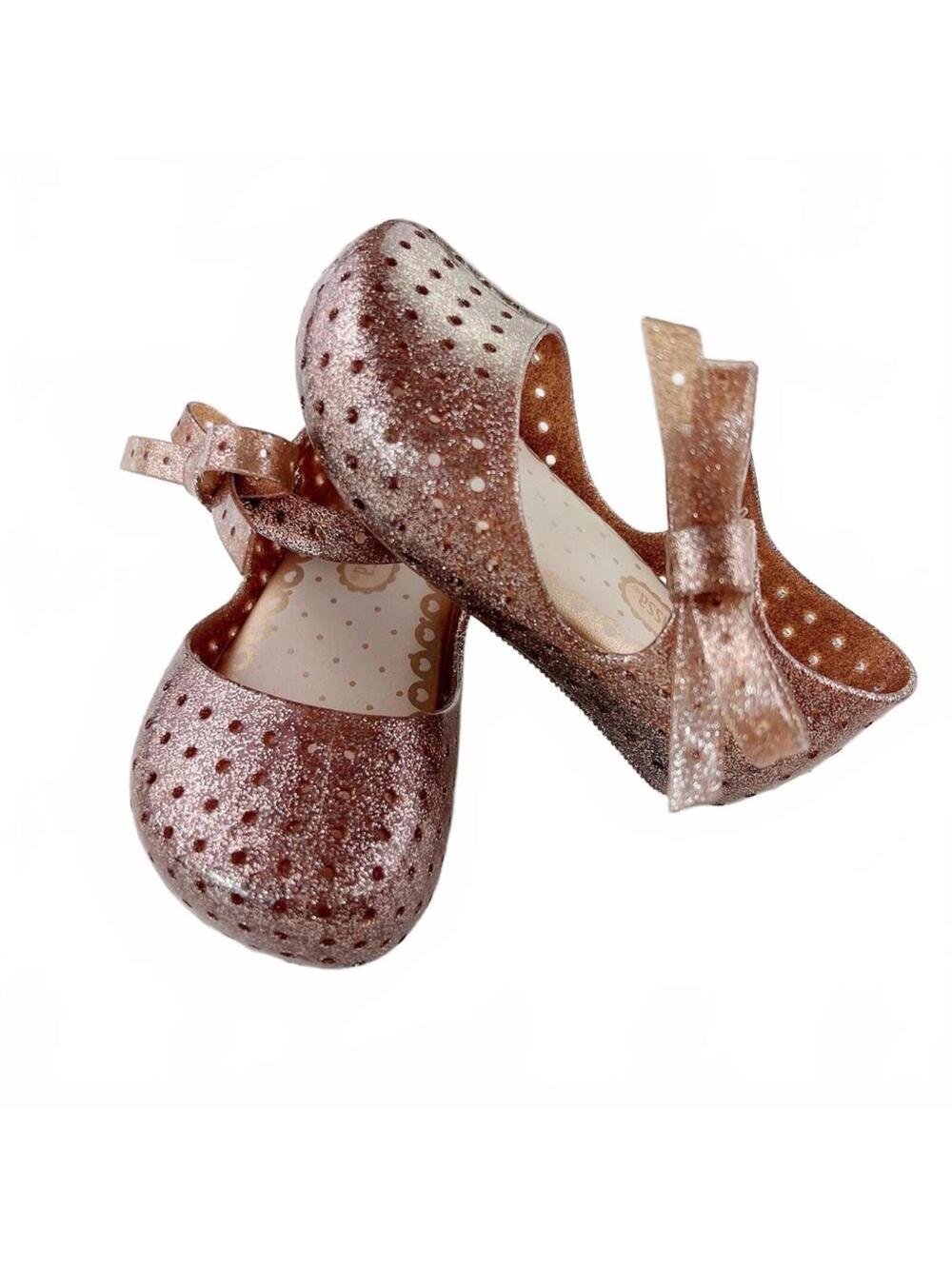 NWOT Mini Melissa Golden Bronzed Glittered Furadinha Size 6C